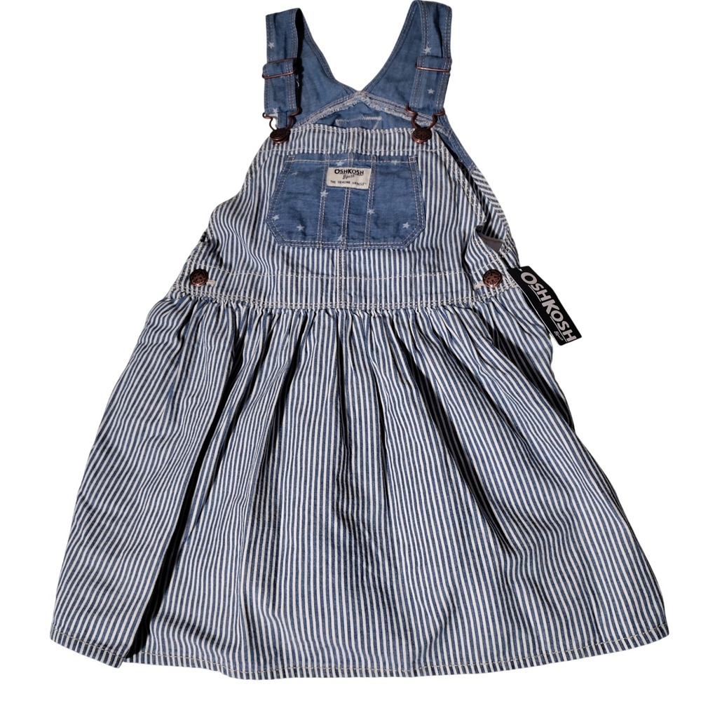 OshKosh B'gosh Toddler 5T Hickory Stripe Star Denim Overall Dress Jumper NEW